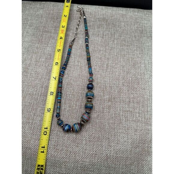 Sterling Silver Santo Domingo Pueblo Mosaic Heishi Necklace – Multicolor Artisan - Picture 9 of 11